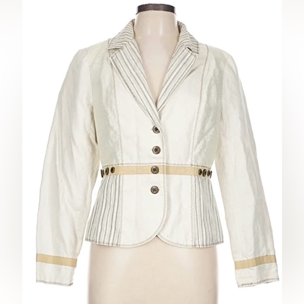 Coldwater Creek Spring cotton linen mixed media Cream Women's Jacket size 12